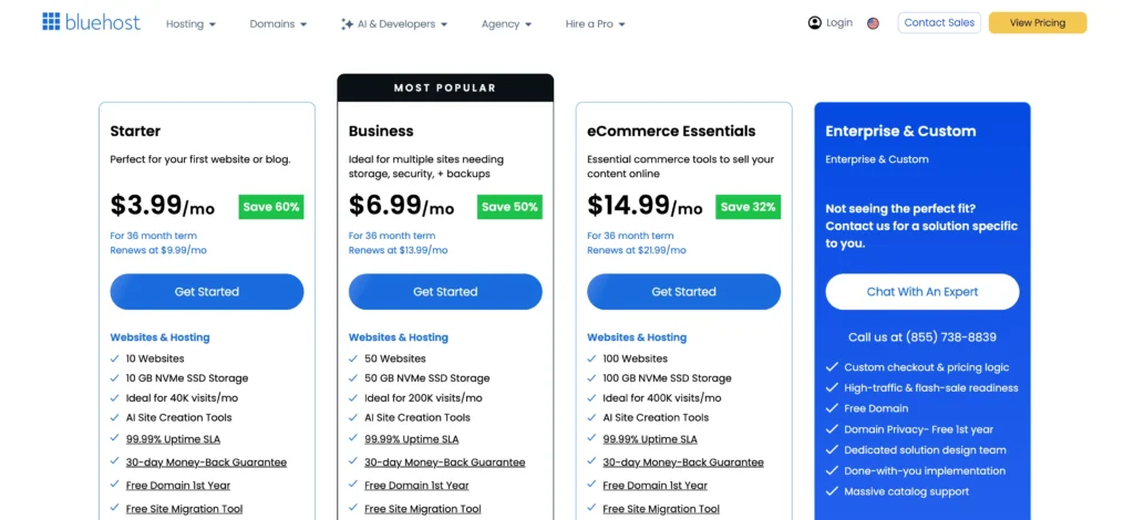 Bluehost Pricing Plans