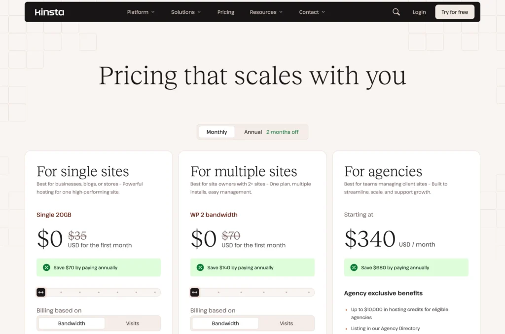 Kinsta Pricing Plans