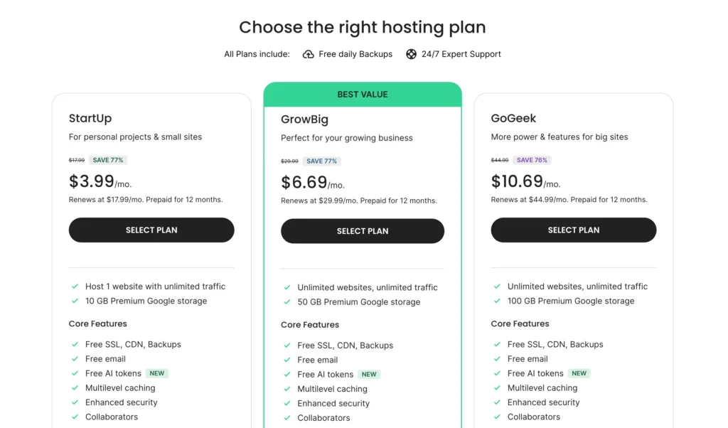 SiteGround Pricing Plans