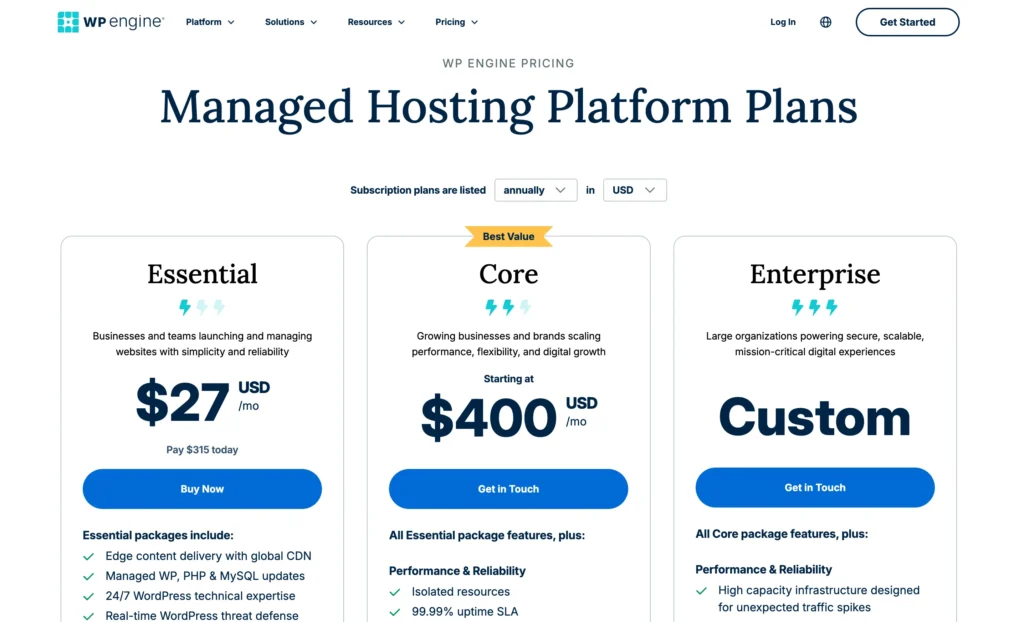 WP Engine Pricing Plans